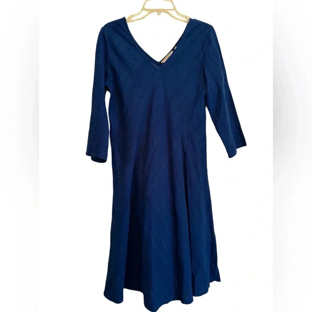 Soft Surroundings Linen Blend Midi Blue Dress